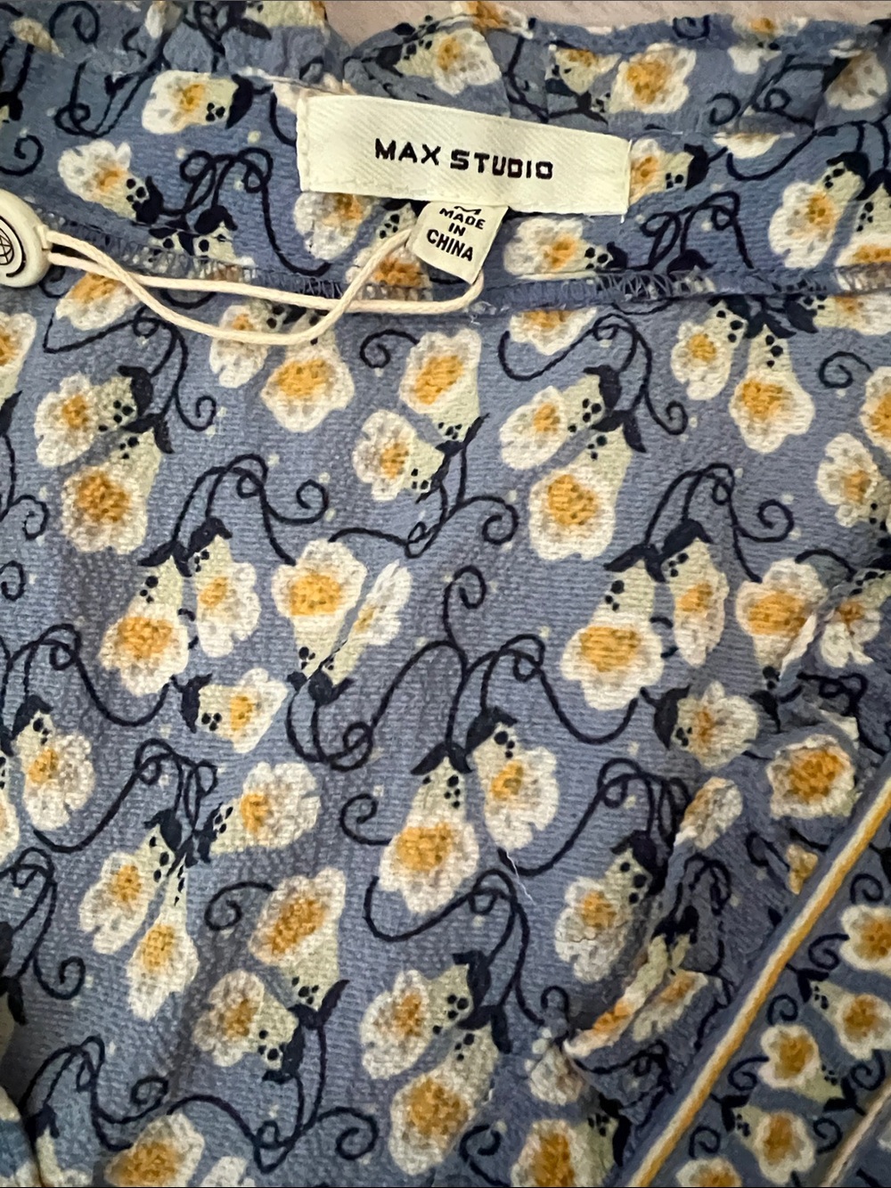 Max Studio Blue Floral V-Neck Maxi with Smocked Waist Dress - Picture 4 of 4